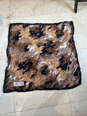 Vintage 70’s Jean d’Orly Brown & Black Abstract Print Silk Scarf